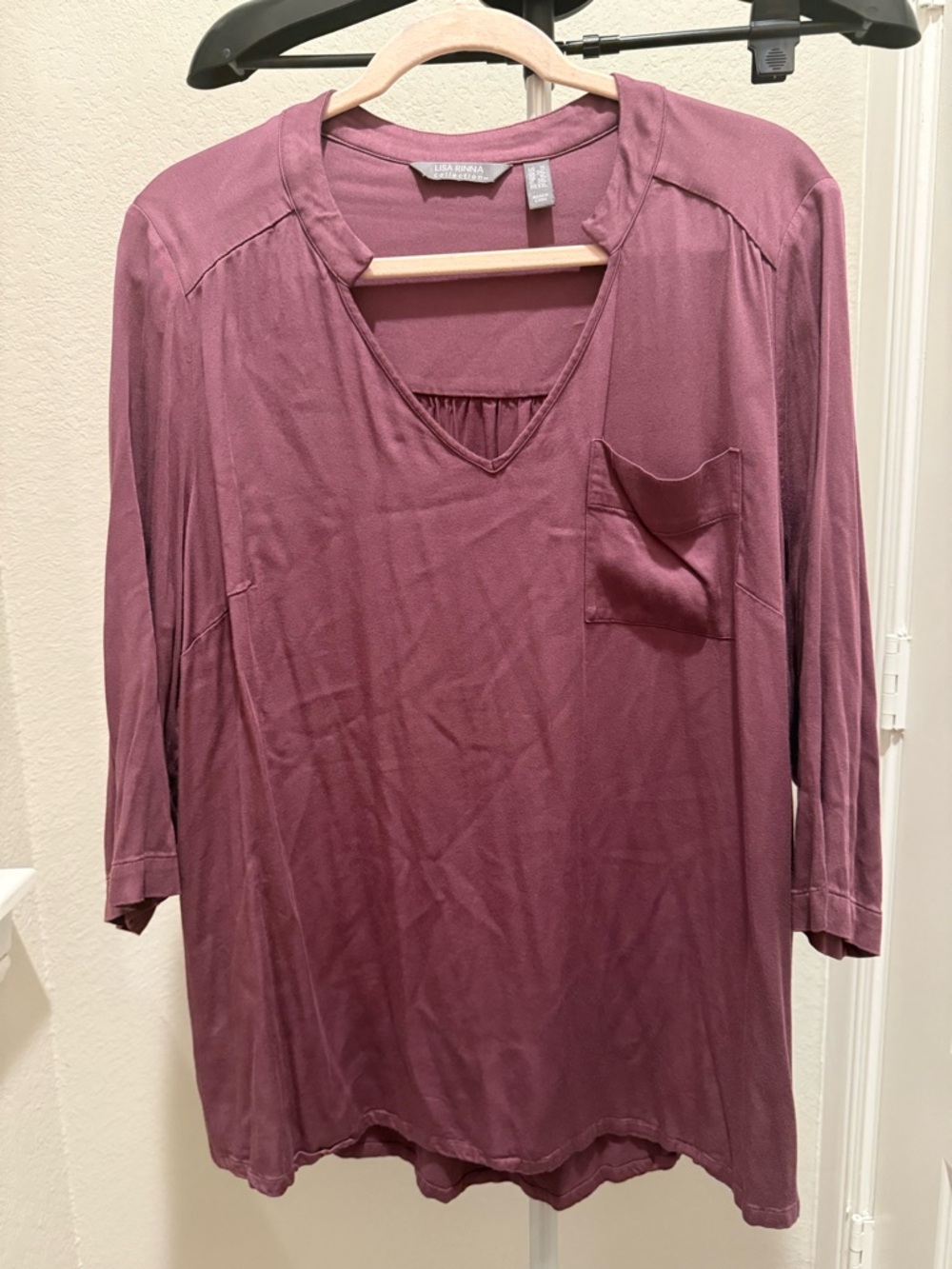 Lisa Rinna Collection V-Neck Tunic in Mauve Plum
